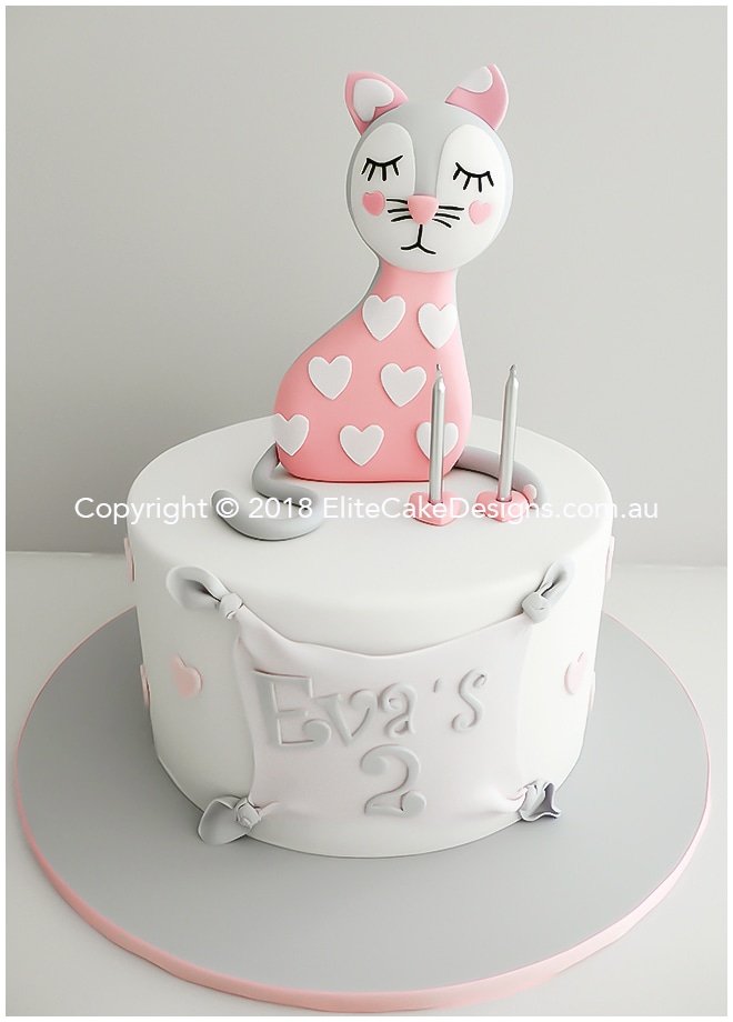 Pink Cat baby girl Birthday cake